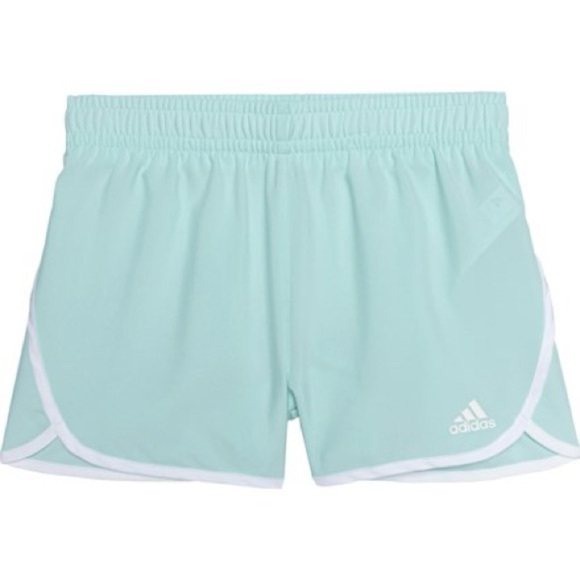 NWT adidas Big Girls Woven Soccer Shorts in Light Turquoise with White Trim; XL - Picture 1 of 6